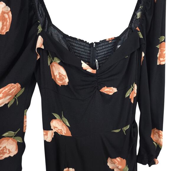 Reformation Amala Mini Dress Ingrid Black Floral Long Sleeve Ruched - Picture 5 of 13